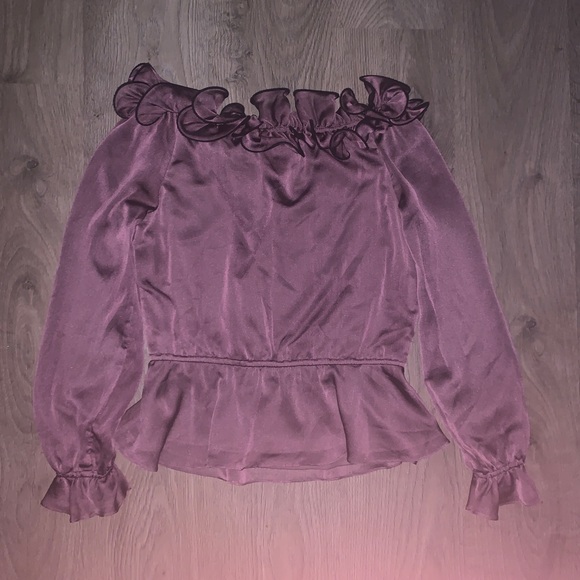 J.R. Nites by Carol Lin Blouse Women’s Size 12 Brown w/ Ruffles - Picture 3 of 3